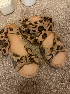 Leopard Print Wrap Espadrille Sandals